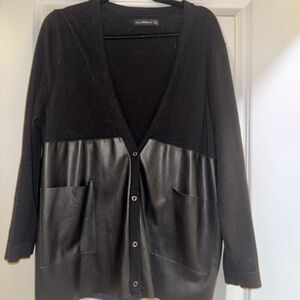 Zara Black Cardigan with Leather Pockets